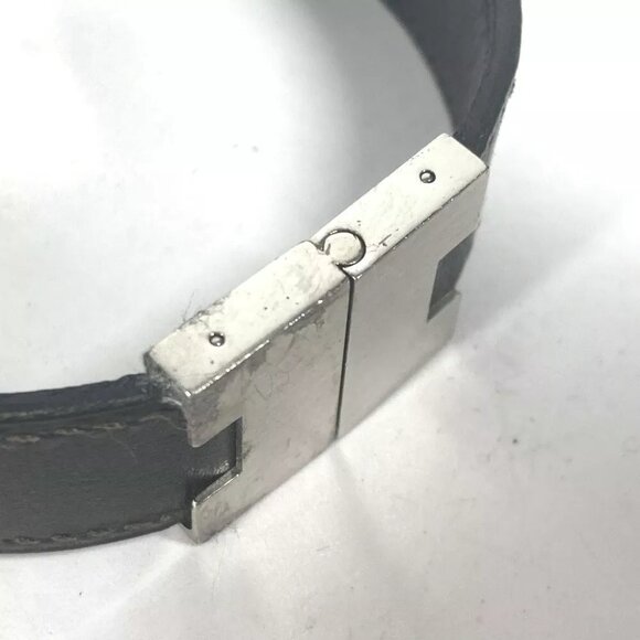 HERMES Lurie H logo Accessories Bracelet Leather Black/SilverHardware - Picture 4 of 10